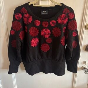 Maeve Black Sweater with Red Floral Embroidery